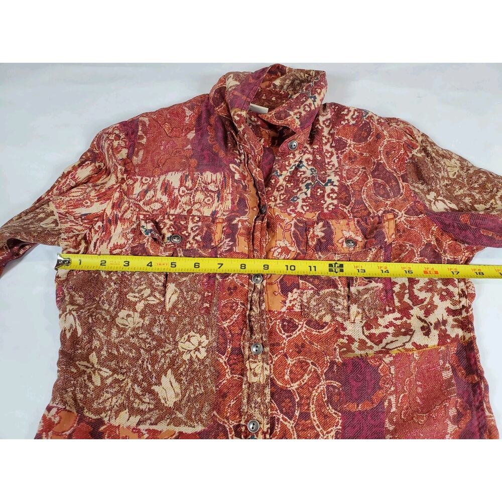 Lucky Brand Womens Small Patchwork Top Boho Button Down Rust Bohemian - Picture 8 of 10